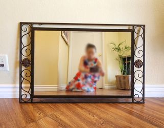    Vintage Wall Decor Mirror In Wrought Iron Frame 34 1/4"W X 22"L