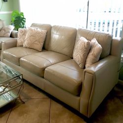 Leather Sofa Couch Beige Color From Living Spaces 