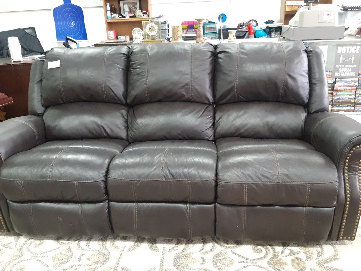 Leather Recliner Sofa w Nailhead Trim