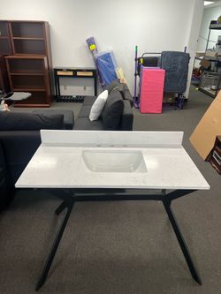 New 36”x22” 3 holes Engineered Stone Bathroom Vanity Sink w/ backsplash (available center left or right)