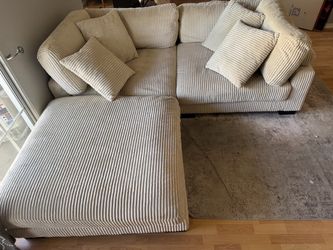 Cream Corduroy Sectional Sofa with Chaise