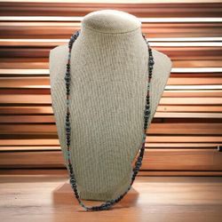 Vintage Hematite, onyx, turquoise, carnelian beaded  necklace,