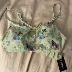 New Hot Topic Black Disney Princess Floral Ruffle Swim Top (Size SM)