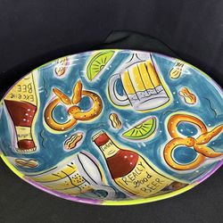 Server~Clay Art Beer Time Hand Painted Stone Lite 2003 Plate Approx.17.5" x 14"