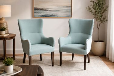 Set of 4 Light Blue Accent Wingback Chairs – Modern Armchairs