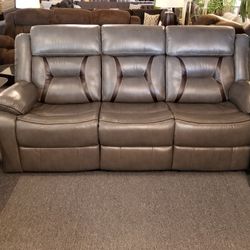 Brand New Gray Gel Leather Reclining Sofa (80" x 37" x 41"H)