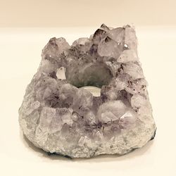 Natural amethyst crystal candle holder