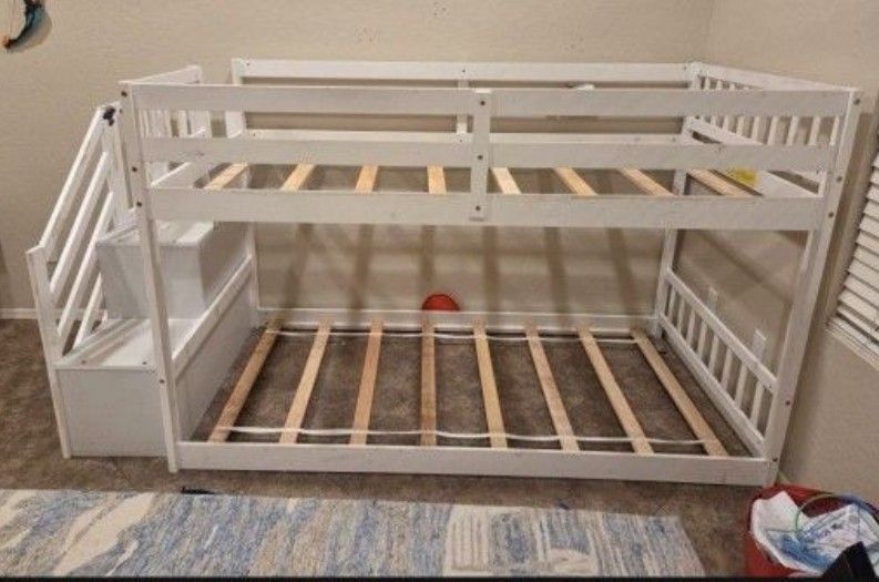 Twin Size Bunk Bed With Stairs And Storage