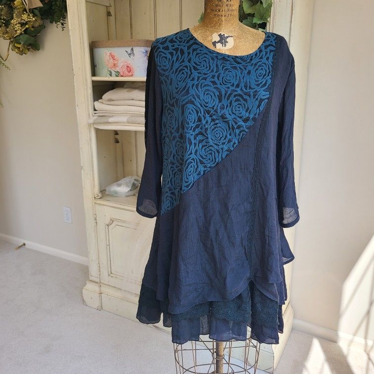 Adorn Blouse Dress Tunic L Boho Shabbychic 