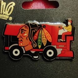 Chicago Blackhawks Silvertone "ZAMBONI" COLLECTOR'S Pin By Aminco (New On Card) HOT💥GREAT FOR HATS! Please Read Description.