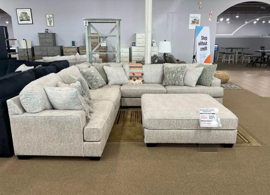 Ashley Furniture Rawcliffe Light Gray Beige Huge Oversized L Shaped Sectional Couch Deep Seating