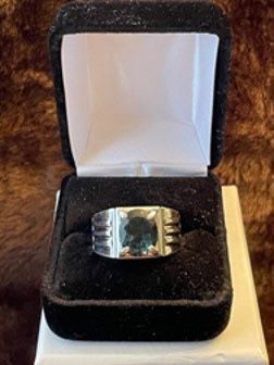New, Firm, Men’s Sterling Silver Ring with Genuine London Blue Topaz Gemstone, Size 11