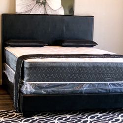 Brand New Black Queen Size Leather Bed Frame With New Mattress Set/Fast Delivery