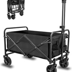 Collapsible Foldable Wagon, Heavy Duty with Wheels, Utility Folding Grocery Wagon for Outdoor Activities (Black) $ 30