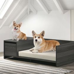 47” Modern Dog Bed With Cushion And Storage - Comfy Pet Bed Color Gray