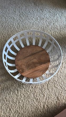 Decorative metal and wood basket