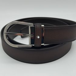 MONTBLANC BROWN LEATHER SHINY/MATT BUCKLE HORSESHOE BELT NEW 100% GENUINE ~$580