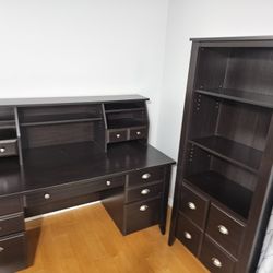 Executive Desk And Bookshelf with Filing Cabinets 