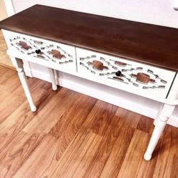Mirrored Console Table with Storage, 43"Sofa Table with 2 Drawers Mirrored and Carved, Vintage Entry