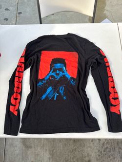 XO The Weeknd Black Red Blue Logo Graphic Crew Neck Long Sleeve Men's S T-Shirt