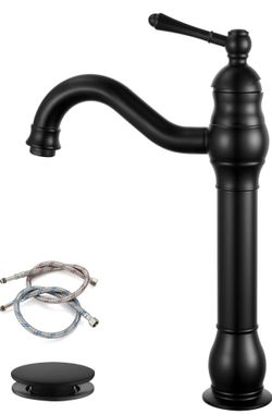 gotonovo Single Handle Vessel Sink Faucet 360° Swivel Bathroom Faucet One Hole Farmhouse Lavatory Vanity Faucet Bowl Sink Mixer Tap with Pop Up Drain,