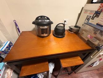Wooden High Top Table with 4 Stools