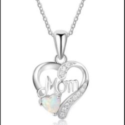 Mom Sterling Silver And Opal Necklace 