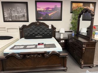 Dark Wood Bedroom Set with Tufted Headboard