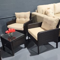 NEW 4 PIECE PATIO SET 2 ARMCHAIR END TABLE COFFEE TABLE