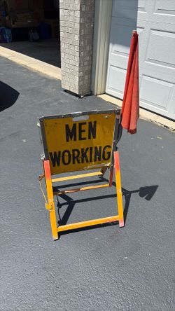 Vintage 1940’s Men Working Heavy Steel roast way sign.