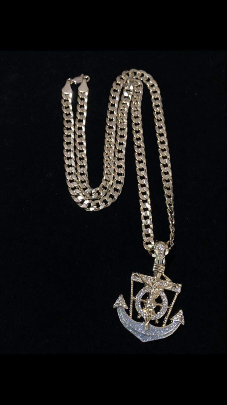 14k gold fillets sigh sterling silver Cuban with anchor charm