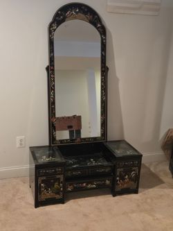 Asian black lacquer vanity
