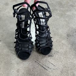 Steve Madden Black Caged Sandal High Heels, Size 6.5