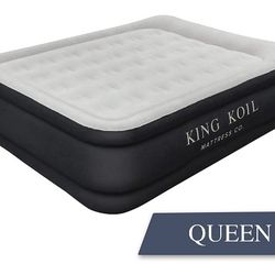 King Koil Luxury Air Mattress Queen with Built-in Pump for Home, Camping & Guests - 20” Queen Size Inflatable Airbed Luxury Double High Adjustable Blo
