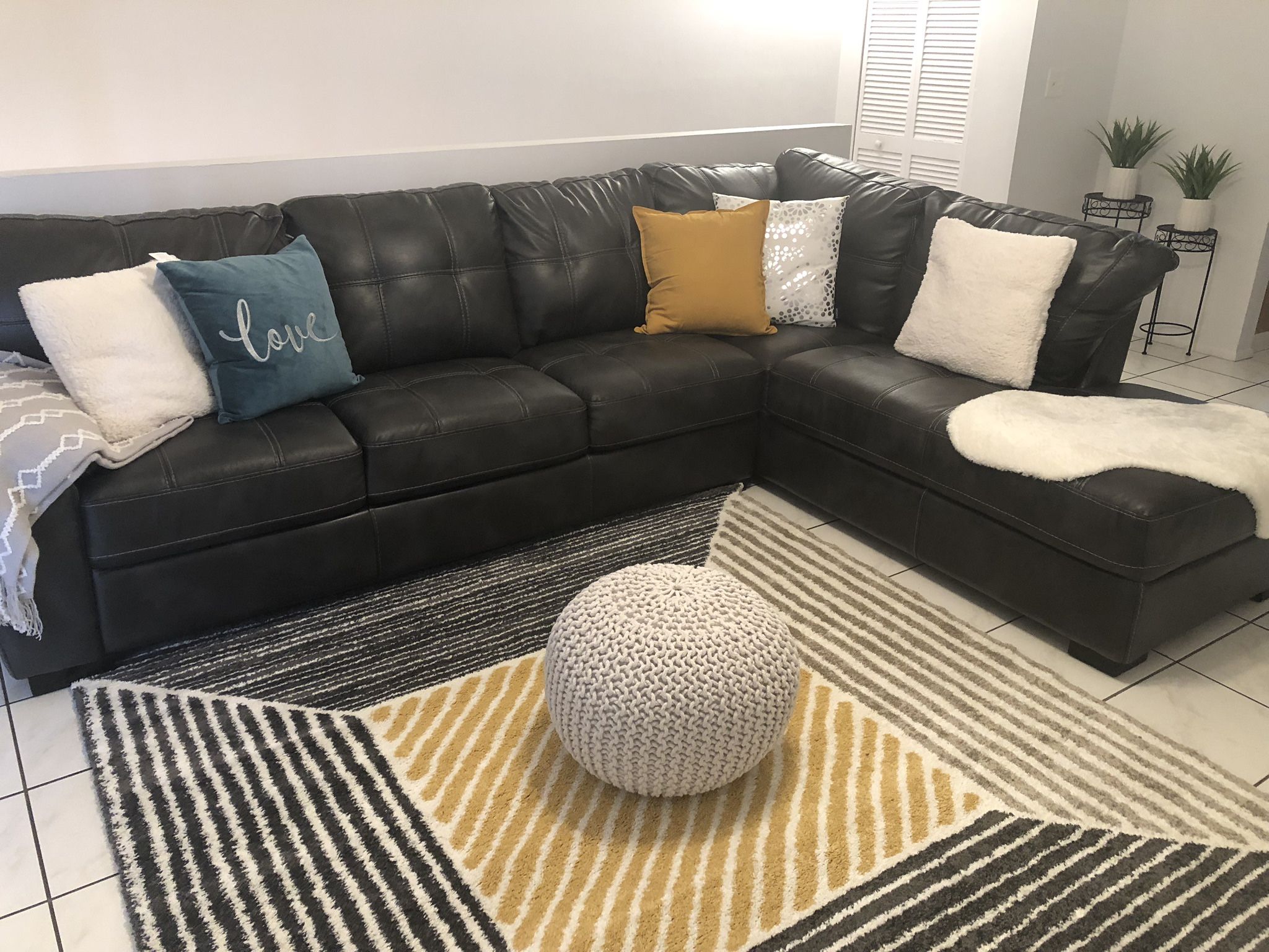 Charcoal Grey  Leather Sectional