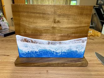 Handmade Magnetic Wood and Resin Ocean Wave Knife Block