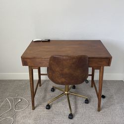 Wooden Mid Century Desk And Chair