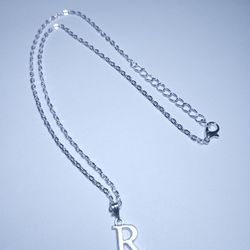 Silvery "R" Necklace Adjustable 18"-20"