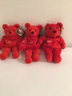Detroit Red Wings Set of (3) Salvino's Bammers Bean Bag Bears...(1999)...Nwt...