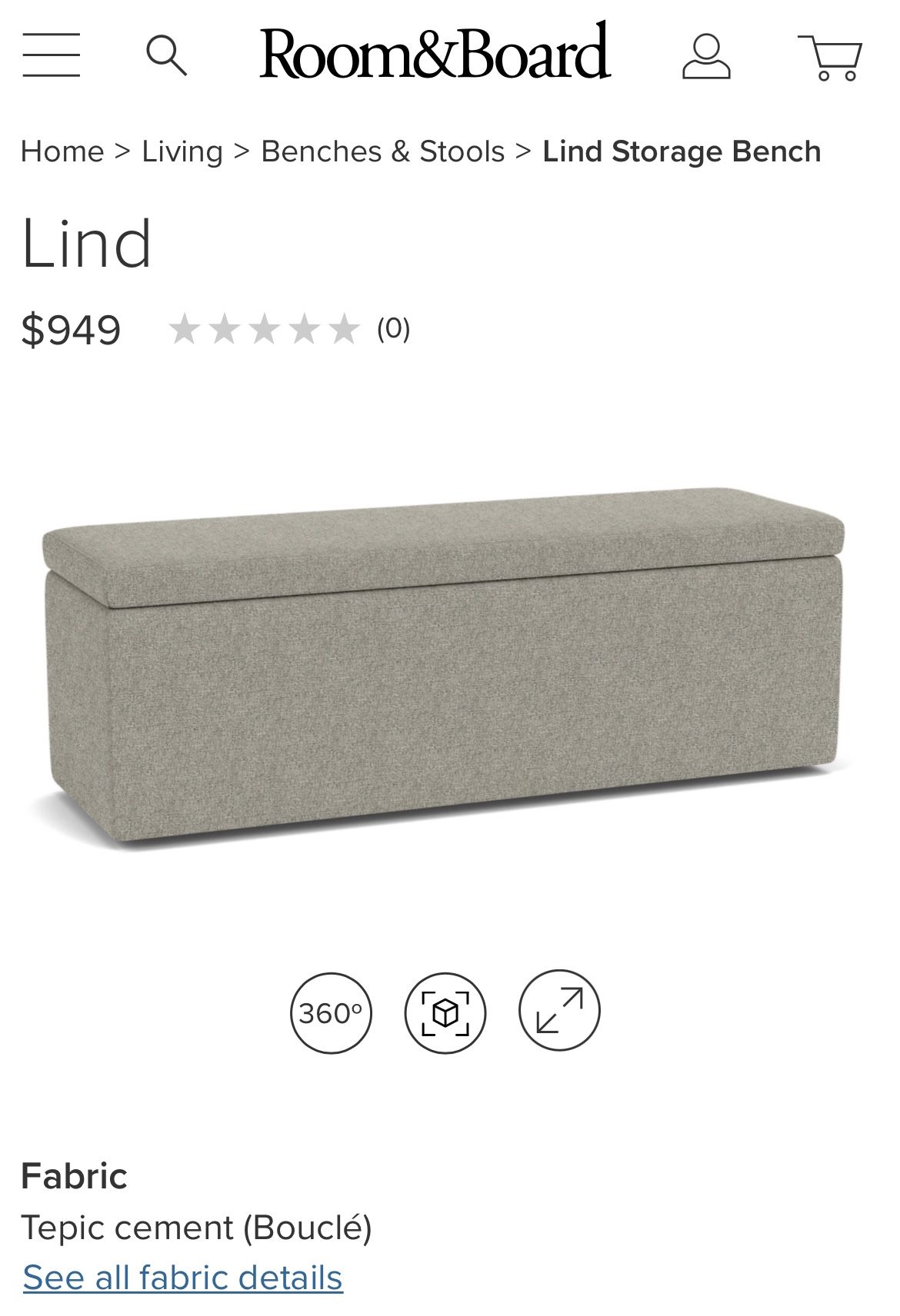 Room & Board Tepic Cement Lind Storage Bench
