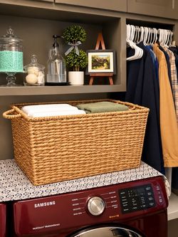 Large Rectangular Woven Wicker Storage Basket – Laundry & Home Organizer