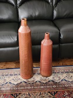 Matching Pair of Copper Color Ceramic Vases