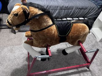 Spring Rocking Horse - Plush Bouncy Ride-On Toy with Sounds for Kids Ages 3-6 - MISSING HANDLES