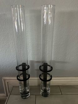 2 Wall Glass & Metal Candle/Vase Holder
