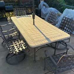 Patio Furniture Decorative Stone Patio Table And Cast Iron Chairs
