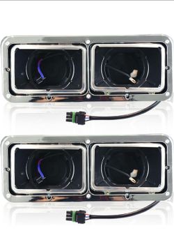 Headlight Housing Base and Chrome Bezel for Kenworth T400 T600 T800 | Impact-Resistant Plastic Housing,Chrome Dual Bezel,H4 Plugs and Wire Harnesses,1