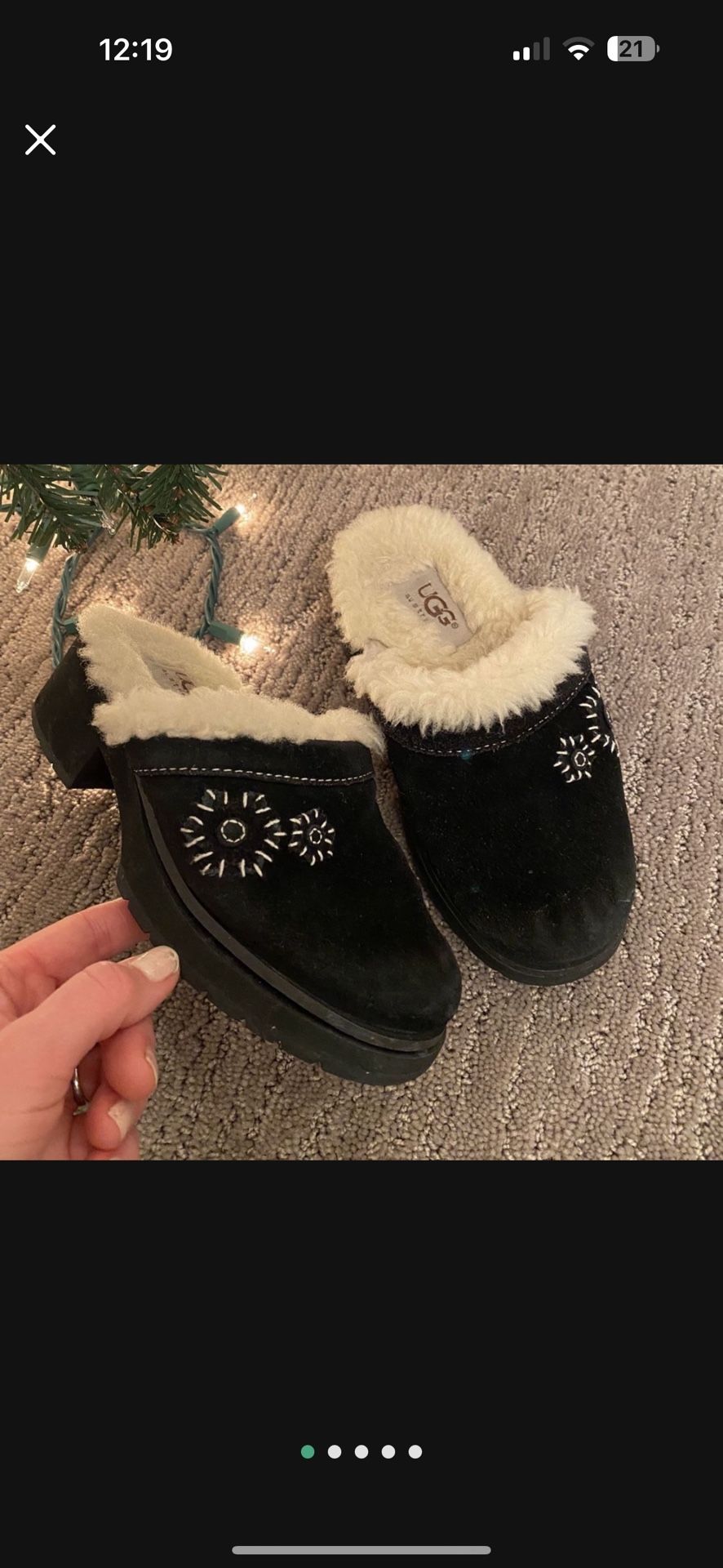 UGG Girls Black Clogs With Sheepskin Lining Size 13