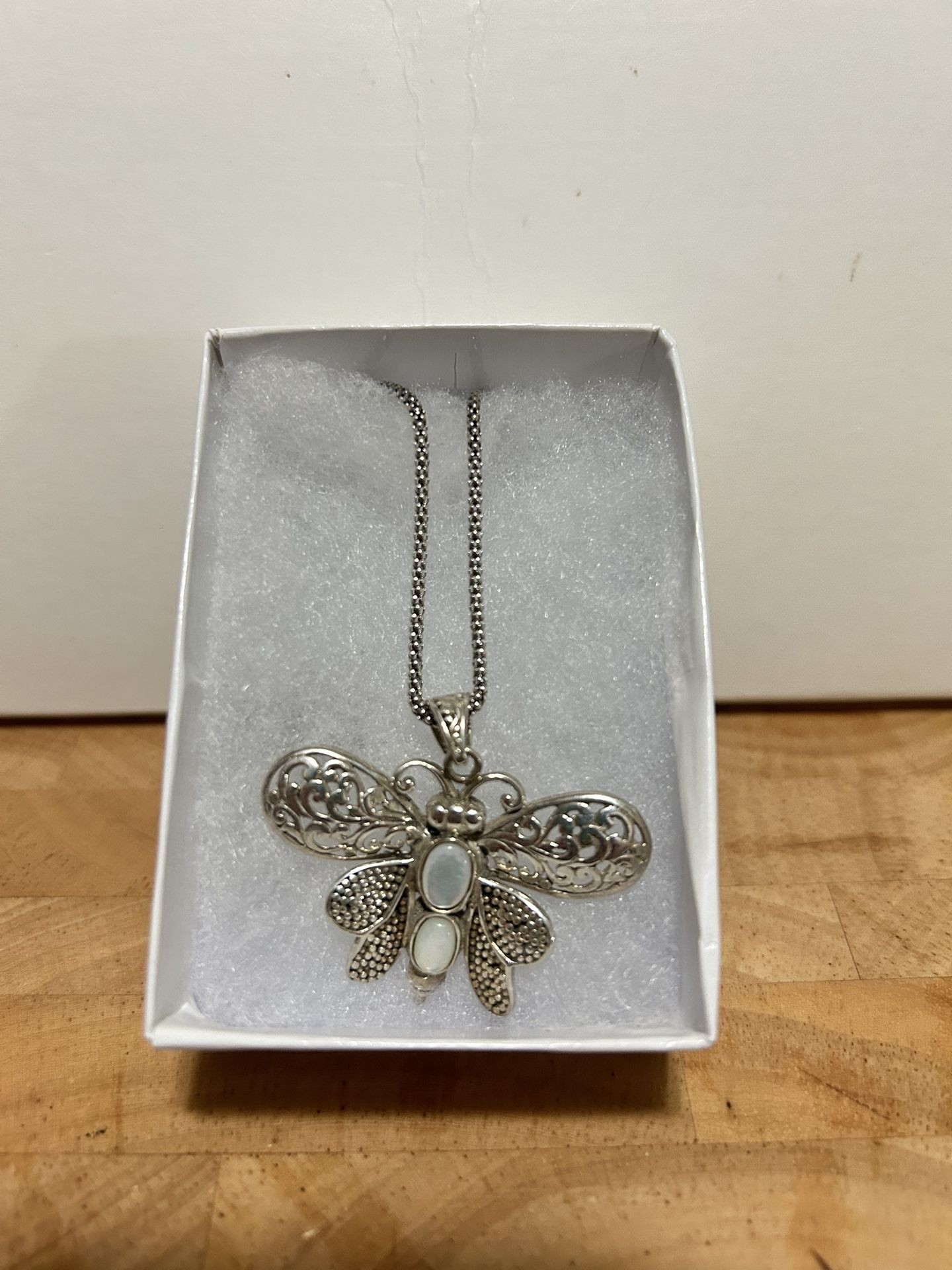 925 Sterling Silver Rope Necklace With Butterfly Pendant