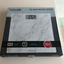 TAYLOR GLASS DIGITAL SCALE WHITE & SILVER 