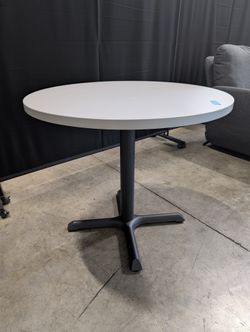 Modern Grey Round Dining Table with Metal Base